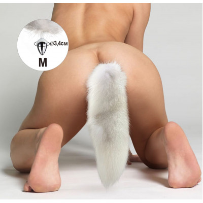 Металева анальна пробка з хвостом із натурального хутра Art of Sex size M White fox