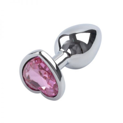 Анальная пробка Silver Metal Heart Light Pink, S