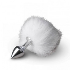 Металлическая анальная пробка с помпоном белый Bunny Tail Plug Easy Toys