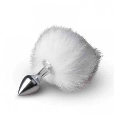 Металлическая анальная пробка с помпоном белый Bunny Tail Plug Easy Toys