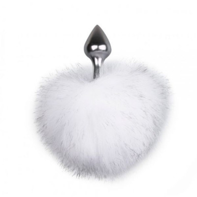 Металлическая анальная пробка с помпоном белый Bunny Tail Plug Easy Toys
