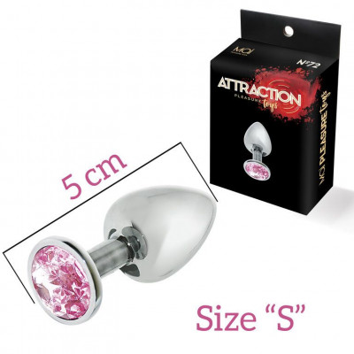 Металева анальна пробка з рожевим кристалом MAI Attraction Toys №72, довжина 5 см, діаметр 2,5 см Металева анальна пробка з рожевим кристалом MAI Attraction Toys №72, довжина 5 см, діаметр 2,5 см