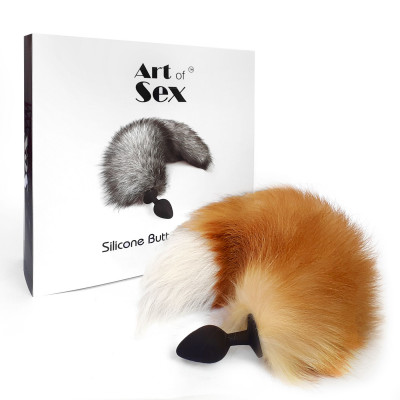 Силіконова анальна пробка з хвостом із натурального хутра Art of Sex size M Foxy fox