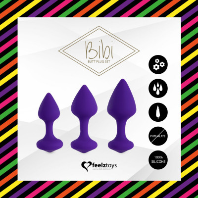 Набір силіконових анальних пробок FeelzToys - Bibi Butt Plug Set 3 pcs Purple Набір силіконових анальних пробок FeelzToys - Bibi Butt Plug Set 3 pcs Purple
