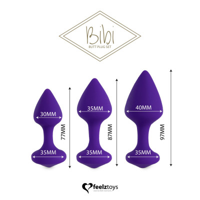 Набір силіконових анальних пробок FeelzToys - Bibi Butt Plug Set 3 pcs Purple Набір силіконових анальних пробок FeelzToys - Bibi Butt Plug Set 3 pcs Purple