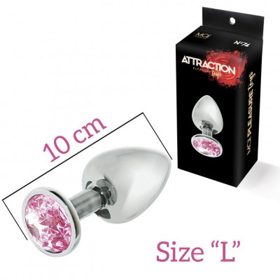 Металева анальна пробка з рожевим кристалом MAI Attraction Toys №74, довжина 10 см, діаметр 4 см Металева анальна пробка з рожевим кристалом MAI Attraction Toys №74, довжина 10 см, діаметр 4 см