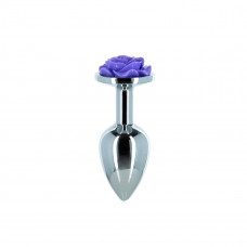 Металева анальна пробка Lux Active з трояндою - Rose Anal Plug - Purple, віброкуля в подарунок