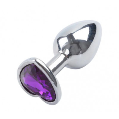 Анальная пробка Silver Metal Heart Dark Violet, S