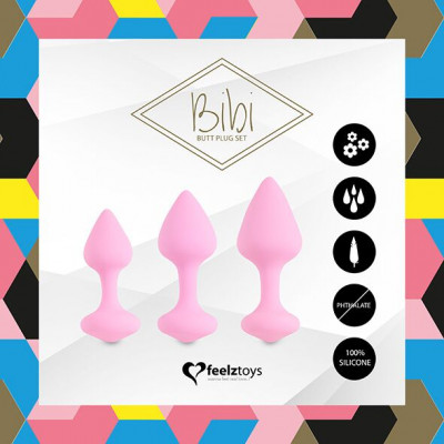 Набір силіконових анальних пробок FeelzToys - Bibi Butt Plug Set 3 pcs Pink Набір силіконових анальних пробок FeelzToys - Bibi Butt Plug Set 3 pcs Pink
