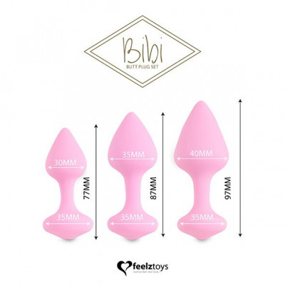 Набір силіконових анальних пробок FeelzToys - Bibi Butt Plug Set 3 pcs Pink Набір силіконових анальних пробок FeelzToys - Bibi Butt Plug Set 3 pcs Pink