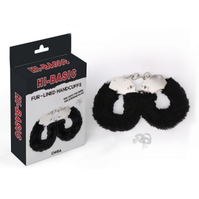 Наручники метал с мехом черные Fur-lined Handcuffs Hi-Basic Chisa