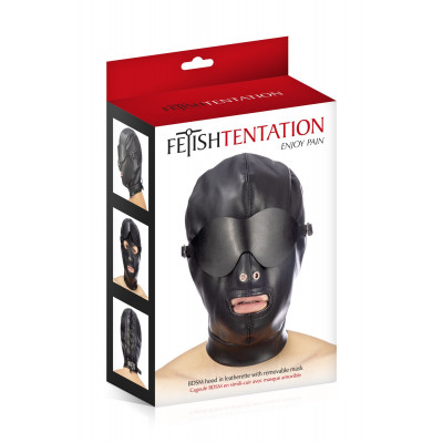 Капюшон для БДСМ зі знімною маскою Fetish Tentation BDSM hood in leatherette with removable mask Капюшон для БДСМ зі знімною маскою Fetish Tentation BDSM hood in leatherette with removable mask
