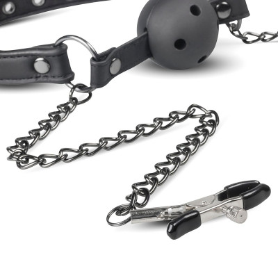 Кляп с зажимами на соски Open Ball Gag With Nipple Clamps