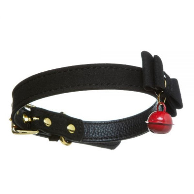 F61286 Ошейник красный замшевый Bow and Bell Black