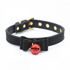 F61286 Ошейник красный замшевый Bow and Bell Black