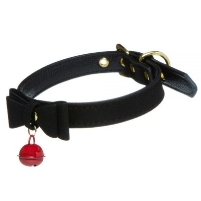 F61286 Ошейник красный замшевый Bow and Bell Black