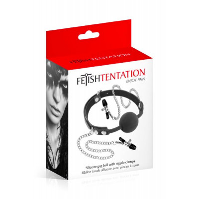 Кляп з силіконовою кулькою і зажимами для сосків Fetish Tentation Gag Ball with Nipple Clamps Кляп з силіконовою кулькою і зажимами для сосків Fetish Tentation Gag Ball with Nipple Clamps