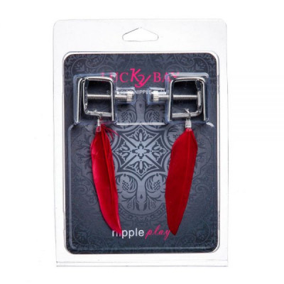 Зажимы на соски Nipple play квадратные перышки Red