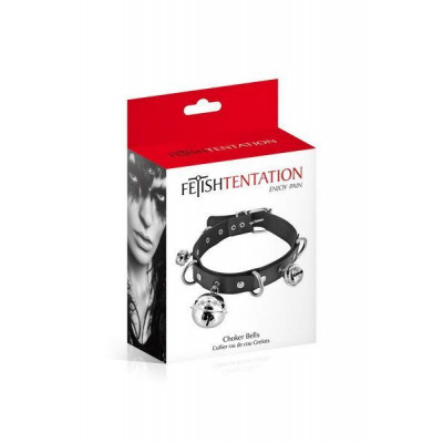 Нашийник c дзвіночками Fetish Tentation Choker Bells, екошкіра Нашийник c дзвіночками Fetish Tentation Choker Bells, екошкіра