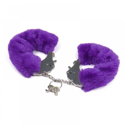 Наручники металлические Roomfun с толстым фиолетовым мехом FURRY CuffS