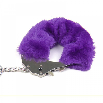 Наручники металлические Roomfun с толстым фиолетовым мехом FURRY CuffS