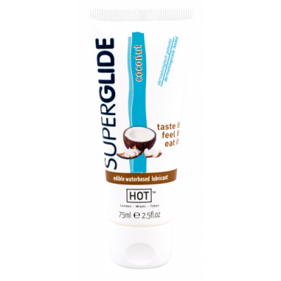 Съедобный лубрикант на водной основе HOT Superglide Ароматный кокос, 75 мл Съедобный лубрикант на водной основе HOT Superglide Ароматный кокос, 75 мл