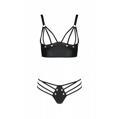 Комплект з екошкіри з люверсами та ремінцями Malwia Bikini black XXL/XXXL — Passion, бра та трусики Комплект з екошкіри з люверсами та ремінцями Malwia Bikini black XXL/XXXL — Passion, бра та трусики