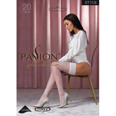 Панчохи Passion ST119 5 білі, на ажурній силіконовій резинці, з квітковим декором та люрексовою нитк Панчохи Passion ST119 5 білі, на ажурній силіконовій резинці, з квітковим декором та люрексовою нитк