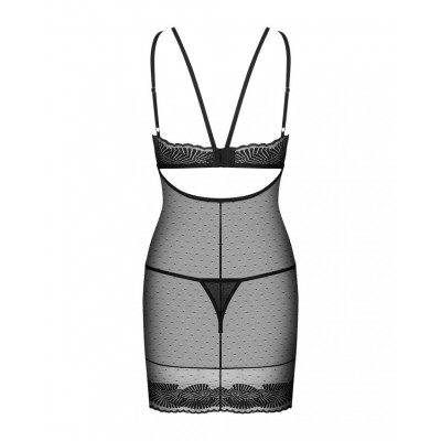 Сорочка кружевная Obsessive Allastia chemise & thong black L/XL Сорочка кружевная Obsessive Allastia chemise & thong black L/XL