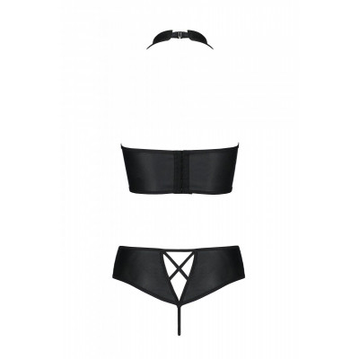 Комплект з еко-шкіри Nancy Bikini black L/XL - Passion, бра та трусики з імітацією шнурівки Комплект з еко-шкіри Nancy Bikini black L/XL - Passion, бра та трусики з імітацією шнурівки