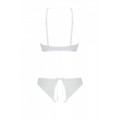 Комплект: бра, трусики з ажурним декором та відкритим кроком Ursula Set white L/XL — Passion