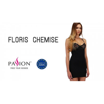 Сорочка приталена з чашечками FLORIS CHEMISE black L/XL - Passion Exclusive, трусики