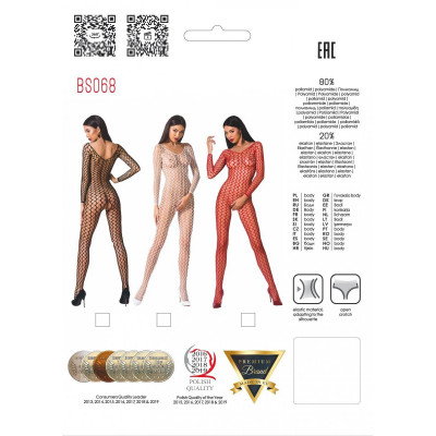 Бодістокінг Passion BS068 red, комбінезон, велика сітка, довгий рукав Бодістокінг Passion BS068 red, комбінезон, велика сітка, довгий рукав