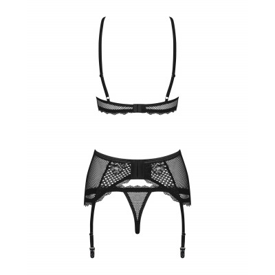 Комплект со шнуровкой и поясом для чулок Obsessive Basitta set Black S/M