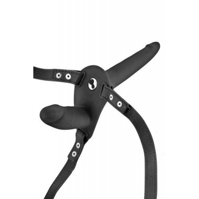 Подвійний страпон з вібрацією Fetish Tentation Vibrating Strap-On with Double Dildo Black Подвійний страпон з вібрацією Fetish Tentation Vibrating Strap-On with Double Dildo Black