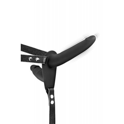 Подвійний страпон з вібрацією Fetish Tentation Vibrating Strap-On with Double Dildo Black