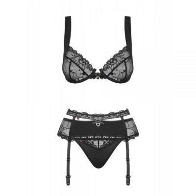 Комплект Obsessive Heartina 3 pcs set black L/XL