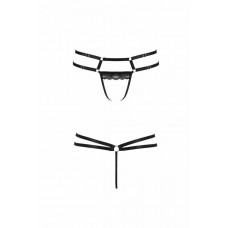 Трусики-стринги из стреп с кружевом LORRY THONG black L/XL - Passion Exclusive