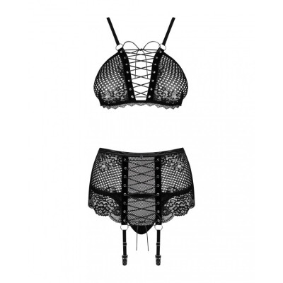 Комплект со шнуровкой и поясом для чулок Obsessive Basitta set Black L/XL