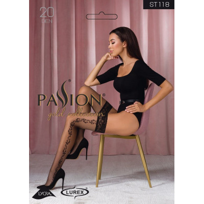 Панчохи Passion ST118 3/4 чорні, на ажурній силіконовій резинці, з бічним вертикальним малюнком Панчохи Passion ST118 3/4 чорні, на ажурній силіконовій резинці, з бічним вертикальним малюнком
