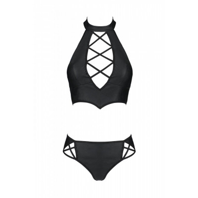 Комплект з еко-шкіри Nancy Bikini black XXL/XXXL - Passion, бра та трусики з імітацією шнурівки Комплект з еко-шкіри Nancy Bikini black XXL/XXXL - Passion, бра та трусики з імітацією шнурівки