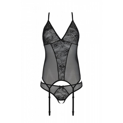 Корсет із пажами, трусики з ажурним декором та відкритим кроком Ursula Corset black S/M — Passion Корсет із пажами, трусики з ажурним декором та відкритим кроком Ursula Corset black S/M — Passion