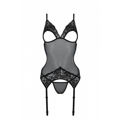 Корсет із підв’язками та ажурним ліфом Christa Corset black S/M — Passion, стрінги в комплекті Корсет із підв’язками та ажурним ліфом Christa Corset black S/M — Passion, стрінги в комплекті