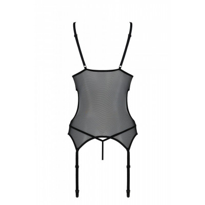 Корсет із підв’язками та ажурним ліфом Christa Corset black S/M — Passion, стрінги в комплекті Корсет із підв’язками та ажурним ліфом Christa Corset black S/M — Passion, стрінги в комплекті