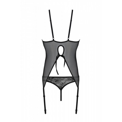 Корсет із пажами, трусики з ажурним декором та відкритим кроком Ursula Corset black XXL/XXXL — Passi Корсет із пажами, трусики з ажурним декором та відкритим кроком Ursula Corset black XXL/XXXL — Passi