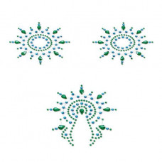 Пестіс з кристалів Petits Joujoux Gloria set of 3 - Green/Blue, прикраса на груди та вульву