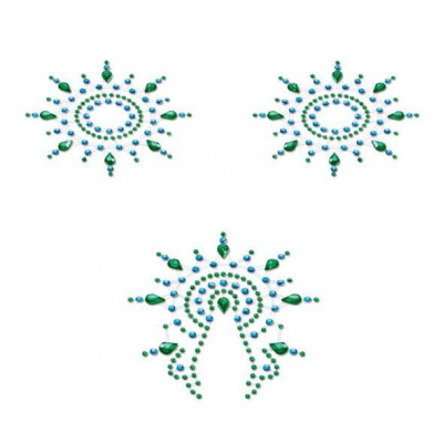 Пестіс з кристалів Petits Joujoux Gloria set of 3 - Green/Blue, прикраса на груди та вульву