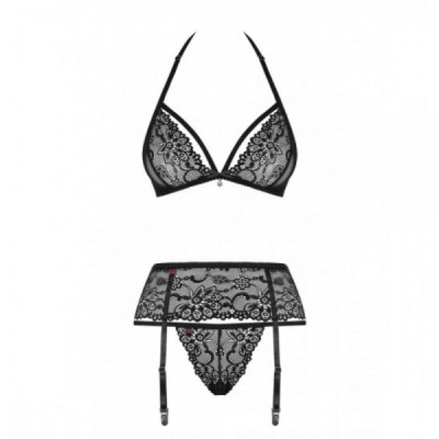 Комплект с поясом для чулок Obsessive 838-SEG-1 3 pcs set black S/M