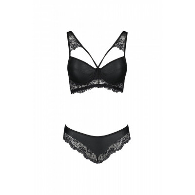 Комплект з еко-шкіри та мережива Loona Set black L/XL - Passion, бра і трусики