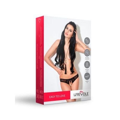 Трусики с разрезом кружево черные с кисточкой LeFrivole,L/XL, 46-48